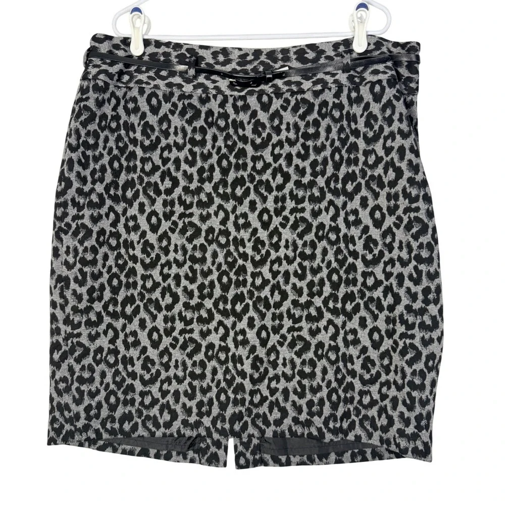 Charter Club Leopard Print‎ Pencil Skirt Belt Lined Metallic Threads Size 18W